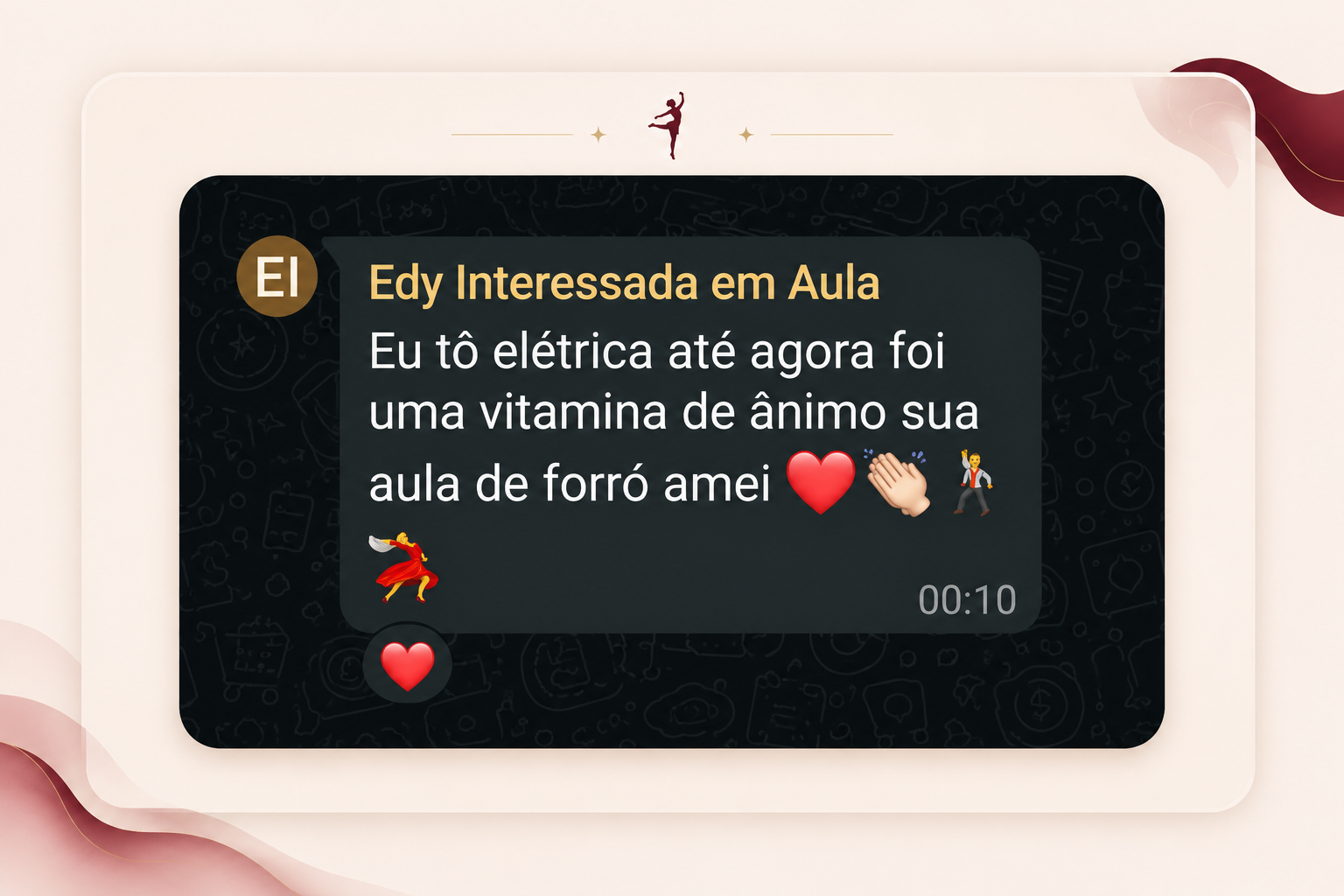 Depoimento de Edy no WhatsApp sobre a aula de forró com a Rayanne